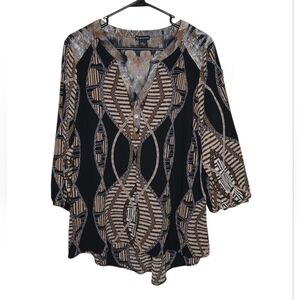 New Directions Black and Brown Patterned Women's Top Blouse